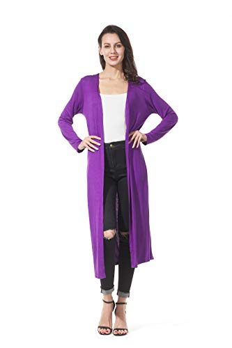 Image of Women's Solid Sweater Essential Duster Long Cascading Open Front Lightweight Blue Cardigan
