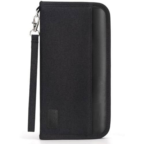Boonbery Passport Holder Family, RFID Blocking Travel Passport Wallet for 4-6 Women Men, Waterproof Travel Document Organizer Credit Cards Case, Portable Passport Bag with Zipper Pocket (Black)