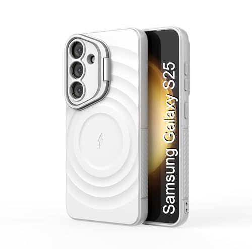 Image of LuxuryKase Shockproof Case for Samsung Galaxy S25 | Ripple Pattern | Camera Protection | Inner Velvet Fabric Lining | Protective Cover with Enhanced Grip & Wireless Charging Support - White