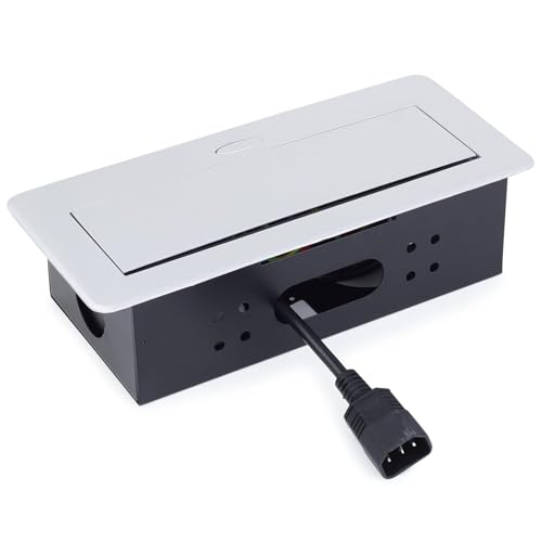 Image of COOLCOLD Hydraulic Cable Cubby Pop Up, Cable Manager Box with 3 Power Outlets & 2 RJ45 LAN Ports | Flip-Top Hidden Desk Module for Office, Home & Conference Table | Space-Saving Flush Mount Design