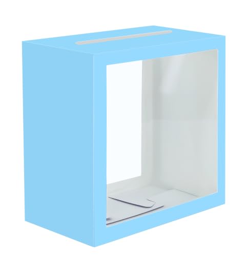 Image of SietDESEO Light Blue Card Box for Party with Clear Window Large Gift Card Box Holder for Wedding Reception Birthday Graduation Baby Shower Raffle Ticket Box