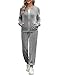Irevial Damen Samtweich Hausanzug 2 Teiliger Casual Trainingsanzüge Kuschlig Jogginganzug Sportliche Zip Jacke + Sporthose mit Tasche Grau L