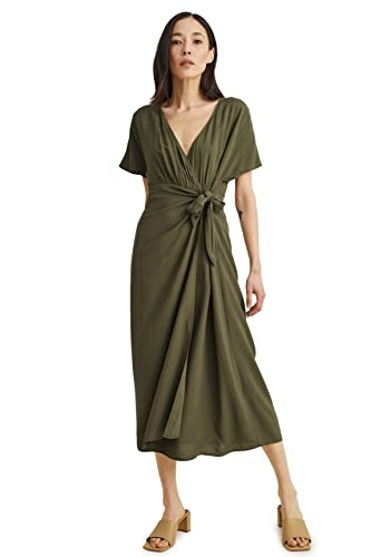 C&A Damen Kleid V-Ausschnitt Midi Kleider grün 42