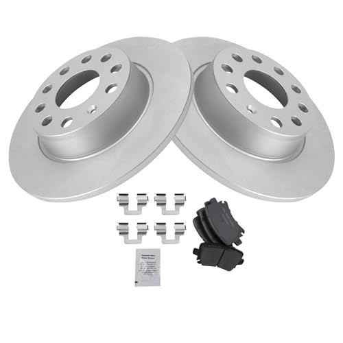 Image of TRQ Rear Brake Pad and Rotor Set Ceramic Coated Rotors Compatible with 2010 Volkswagen Golf 2011 2017 GTI