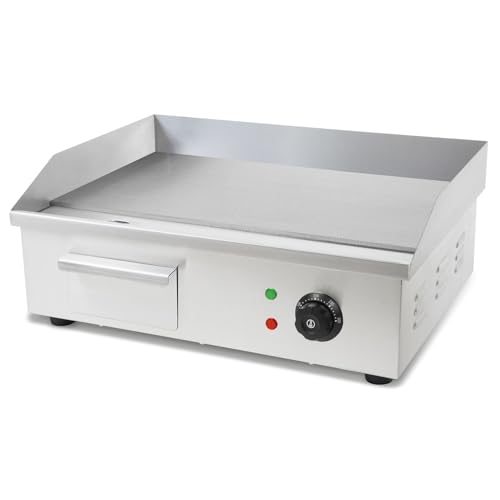 VERTES Plancha profesional de 3000 W en acero inoxidable, superficie de grill lisa de 55 x 35 cm,...