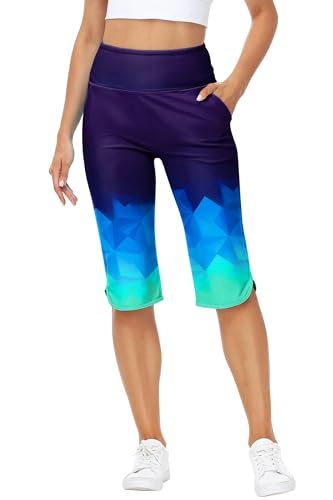 Image of AOBUTE Womens Swim Capris Pant Sun Protection High Waisted Swimming Leggings with Pockets (No Lining)