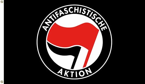 FlagShipper 90x150 cm – Stoffflagge mit Motiv „Antifaschistische Aktion“ – Für Demo, Kundgebung & Wahlveranstaltung – Europawahl & Bundestagswahl – wetterfest & robust (Schwarz)