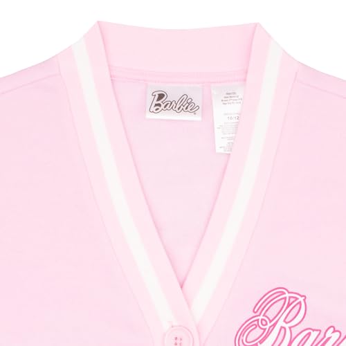 Barbie Girl's V-Neck Button Up Cardigan with Graphic Print and Embroidered Design - Long Sleeve Sweater with Pockets for Kids4