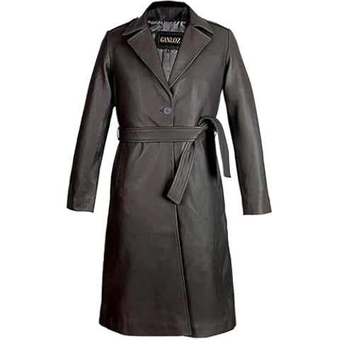 Ganloz Women's Long Coat - Pure Leather Jacket Suit Coat - Slim Fit Button Down Coats for Outwear, Black - Medium Cover