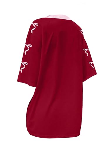 Image of RoseSeek Girl's Jersey Y2K Oversized Graphic Number Print Tops V Neck Short Sleeve T Shirt Hip Pop Tee Streetwear