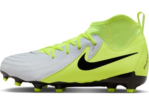 Nike Jr. Phantom Luna 2 Academy Little/Big Kids' MG Soccer Cleats (FJ2603-003, Metallic Silver/Volt/Black) Size 5.5