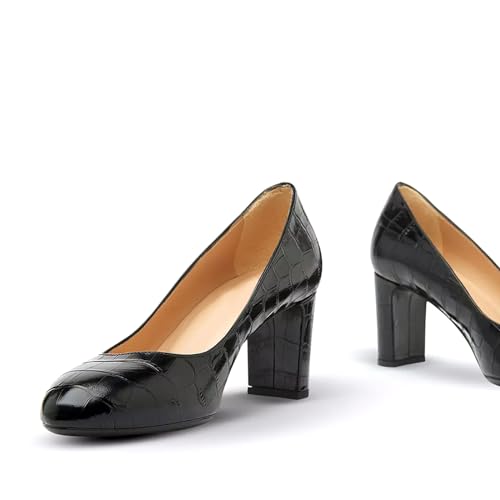 sarawill Women's Retro Round Toe Block Heels Fashion Crocodile High Chunky Heel Shoes Comfort Slip On Closed Toe Evening Work Dress Pumps for Women2