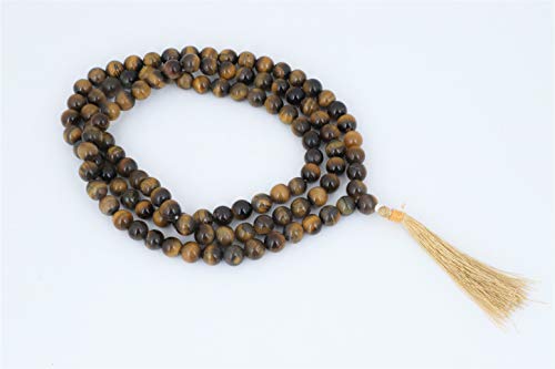 Tiger Eye Premium Quality Jaap Mala Bead Necklace Natural Gemstone -Japa Mala Beads - Mala Necklace Stone - Tassel Necklace - Spiritual 108 Mala Beads Meditation