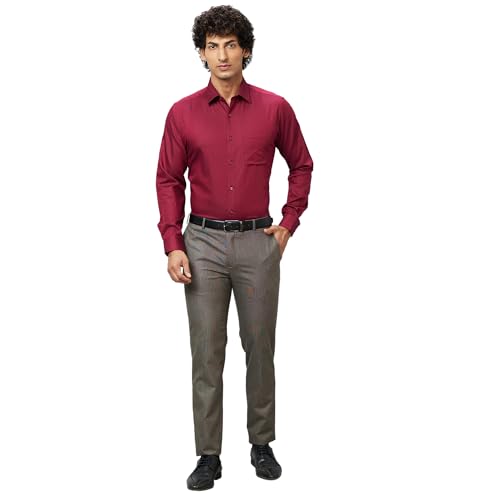 Image of Raymond Men Slim Fit Solid Pattern Poly Viscose Blend Flat Front Formal Trouser