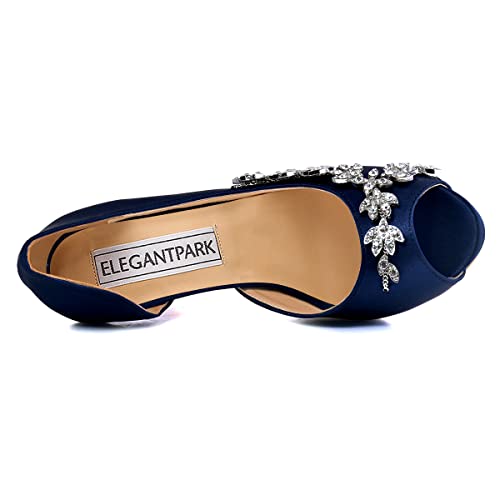 Image of Elegantpark HP1560IAC Platform Wedding Shoes for Bride High Heels Women Bridal Shoes Peep Toe Rhinestones Satin Wedding Party Dress Court Shoes Ivory