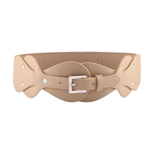 jojomis Women Wide Waist Belt Vintage Corset Band Stretch Waistband Ladies Elastic Cinch Belt 32.28 Inch PU Leather Fashion Accessory- Khaki