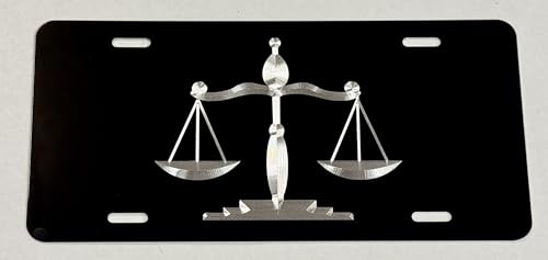 Scales of Justice Lawyer Car Tag Silver Diamond Etched Engraved Front Decorative License Plate