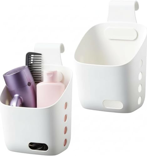 Image of LeleCAT Plastic Hanging Basket Kitchen Storage organizer, Basket with Detachable hook, Hang it behind a door or on a railing, Over the Cabinet Door (White, Small-2 Pack)