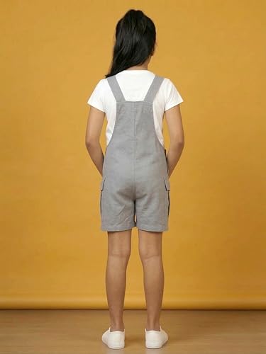 Image of KiddoPanti Unisex Denim Cargo Dungaree Shorts | 69.1% Cotton 29% Spun Poly 1.9% Spandex | Above Knee Length | Soft Breathable Summer Dungaree