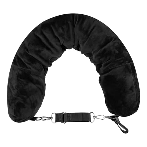 Skynzor Almohada de Viaje, Almohada Avion con Bandolera Ajustable Desmontable, Cojin Cuello, Rellenable Ropa en Forma de U para Viajar en Coche o Vuelo(Negro)