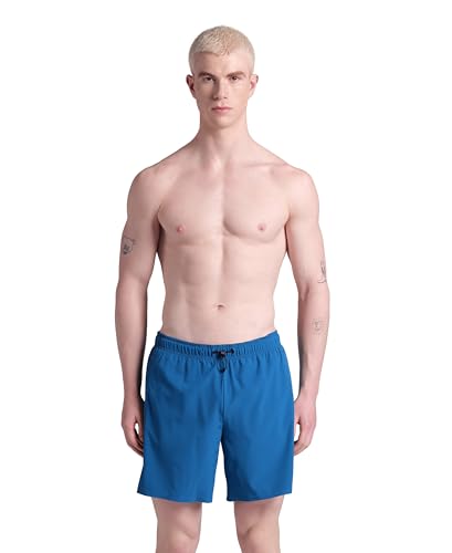 ARENA Men’s Evo Solid Beach Boxer with Pockets Anti-Chafe Mesh Inner Brief Smart-Lock Lace Drawcord Quick Dry Stretch Athletic Performance Comfort Pool Outdoor Water Sports Swimming, Blue Lake, Small
