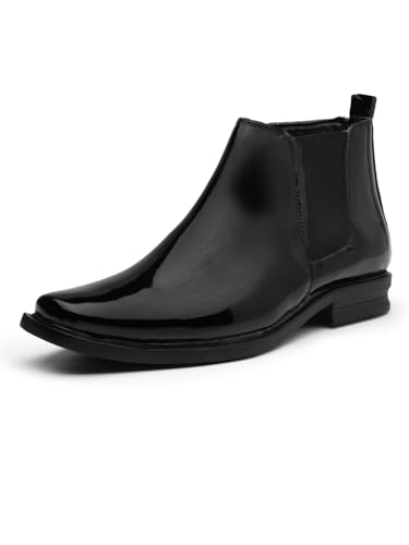 Image of Men's Stylish Vegan Leather Chelsea Boots with Side Zipper & Elastic Panel, Square Toe Ankle Boot (Tan /Black /Brown)