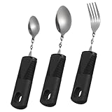 SOESFOUFU 3 Piezas Cubiertos Adaptados Antitemblores Inoxidable con Mango Ergonómico Flexible Portátil para Mayores y Discapacitadas Tenedor y Cuchara Ajustables para Alimentación Asistida