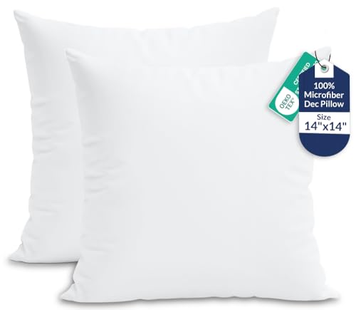 Image of ROYALE LINENS 14 x 14 Pillow Insert - Down Alternative Throw Pillows Insert - Square Pillow Pack of 2 White - Bed & Couch Pillows - Inner Cushion for Bed, Cushion for Living Room - Shams Stuffer