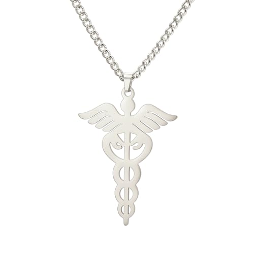 Collier pendentif caducée médical en acier inoxydable pour les professionnels de santé