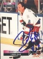 Randy Carlyle Winnipeg Jets 1992 Pro Set Milestone 1000th Game Autographed Card. This item comes with a certificate of authenticity from