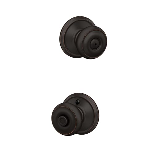Image of Schlage F40 GEO 716 Georgian Door Knob, Bed & Bath Privacy Lock, Aged Bronze