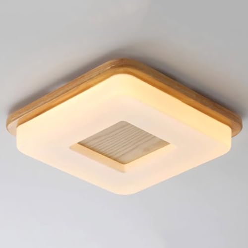 JXYDJH Modern Wood Ceiling Light, Square Solid Wood LED Ceiling