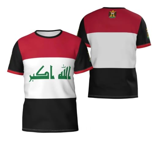 T-Shirt Sport Homme Anti Transpiration Drapeau Irakien, Maillot Football Fluide