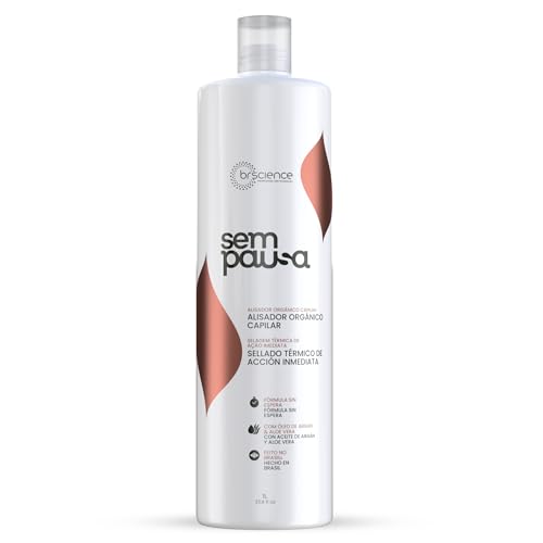 Máscara Alisadora Orgânica Sem Pausa Brscience 1L - Alisamento em 15 Minutos - Tratamento Disciplinante, Sem Formol, para Todos os Tipos de Cabelos - Ação Imediata, Dermatologicamente Testada, Hidratação e Brilho