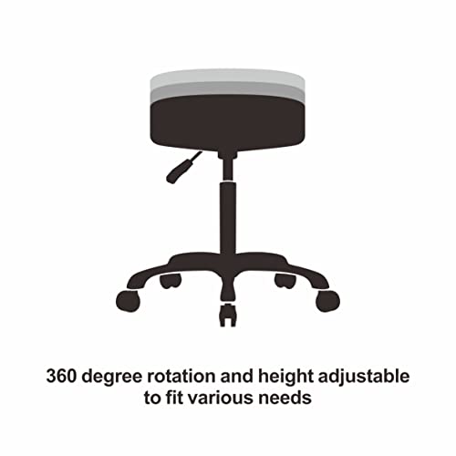 Grace & Grace Height Adjustable Rolling Swivel Stool Chair With Wheels And Round Seat Heavy Duty Metal Base For Salon,Massage, Factory, Shop (No Backrest With Casters-Classic Flat,Black) #TOP1