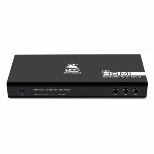 Image of HOC Technologies 4K HDMI Switch 4 Port with Audio Out - HDMI 2.0, HDR10, SPDIF+3.5mm, HDCP 2.2, 4K@60Hz 4:4:4, Dolby /DTS, Remote