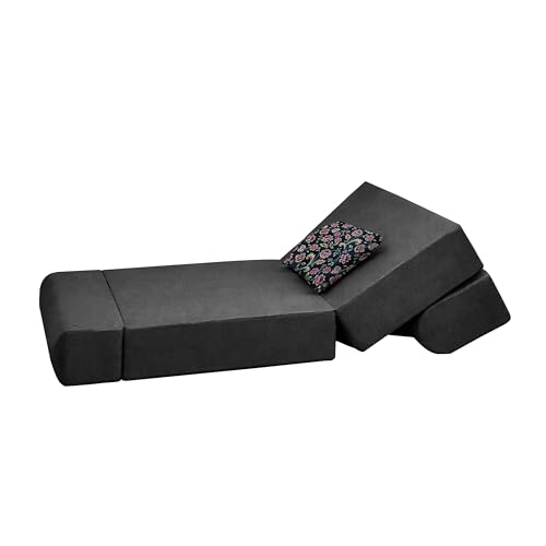 Image of Convertible 3 * 6 Single Seater Sofa Cum Bed | Foldable Sofa Bed for Apartments & Studio Rooms (Black, URBANPRO)