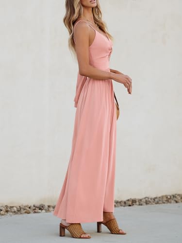 Image of CUPSHE Women Casual Dress Beach Sleeveless V Neck Summer Cutout Spaghetti Straps Formal Maxi Sun Dresses