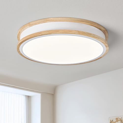 Vikaey Plafón LED Redondo de Madera，30CM Lámpara de Techo Moderna Interior Blanco, Luz iluminación para Cocina Salón Dormitorio Oficina Pasillo 4000K 24W[Clase de eficiencia energética F]