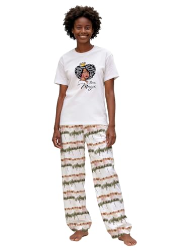 Image of Black History Pajamas, Graphic Matching Sets for Women, Magic Afro American Natural Hair Vintage Melanin T-Shirts and Pants