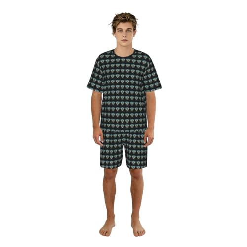 Pyjama homme 2 pièces manches courtes short léger imprimé papillon horloge
