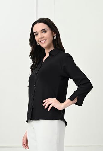 Image of FUNDAY FASHION Women's Crepe Casual Regular Fit Solid V Collered Shirt (Pack of 2)