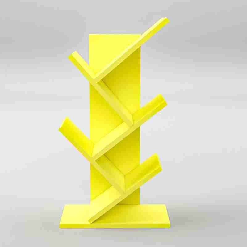 Solid Wood Tree 6 Tier Storage Corner Book Shelf for Living Room Wooden Book Organiser for Library Home (Yellow Finish)-image-5
