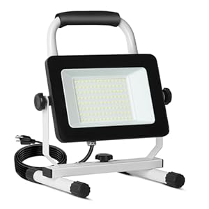 UFOND 6000 Lumen LED Work Light with Stand,60W Waterproof Flood Light, Brightness Switch Adjustable,Super Bright Portable Job Site Worklight with Power Cord for Garage Workshop Car,Outdoor Lighting