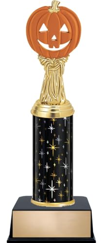Halloween Column Trophy with Your Text, Custom 11" Pumpkin Skeleton
