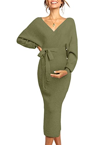 Chang Yun Maternity Nursing Dress Sweater Dress for Women Wedding Guest Dress Baby Shower Maternity Photoshoot Outfits Army Green