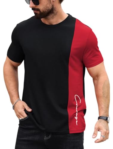 SOLY HUX Men's Color Graphic Letter Print Short Sleeve T Shirt Casual Summer Tee Tops