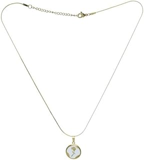 Stainless Steel Necklace With Circle & Flower Style For Girl - Gold White