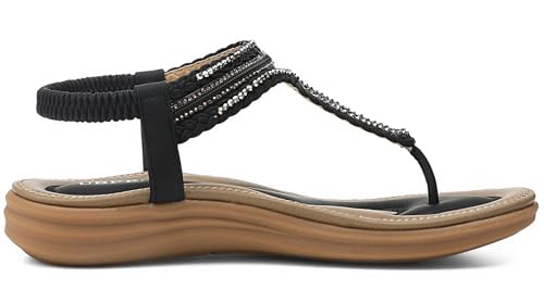 Image of UBFEN Womens Bohemian Flat Sandals With Back Strap Summer Beach Comfortable Bling