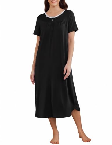 Ekouaer Long Nightgowns for Women Soft Sleep Dress Short Sleeve House Dress - image 1